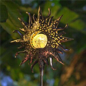 Large Sun Solar Lights Garden Outdoor,Crackle Glass Stake Lights,Waterproof LED